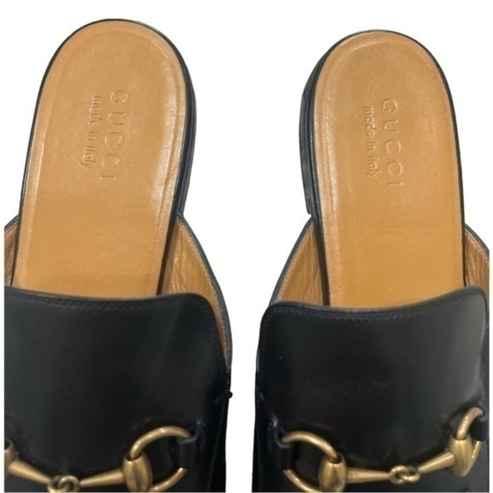 GUCCI Princetown Embroidered Tiger Patch Black Leather Horsebit Loafer Mules 13 - Picture 4 of 9